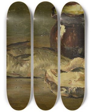 Triptych art skateboard deck of Willem Roelofs Ii Stilleven Met Kabeljauw by Willem Roelofs Ii (19-)