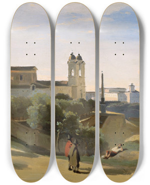 Triptych art skateboard deck of Jeanbaptistecamille Corot Monte Pincio Rome by Jean-Baptiste-Camille Corot (1796-1875)