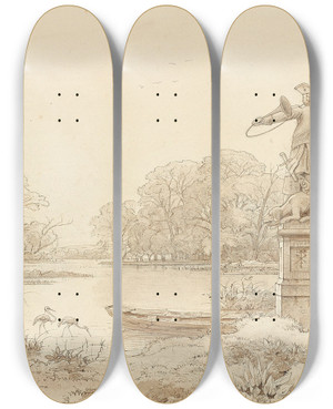 Triptych art skateboard deck of Ernst Ferdinand Oehme Triumph Of Nature by Ernst Ferdinand Oehme (1797-1855)