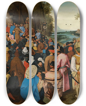 Triptych art skateboard deck of Pieter Brueghel The Younger Saint John The Baptist Preaching To The Masses In The Wilderness by Pieter Brueghel The Younger (1565-1636)