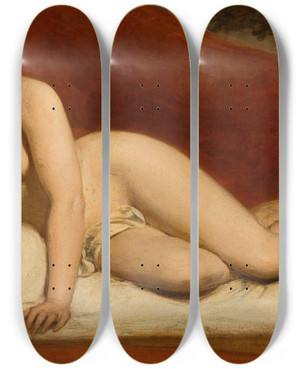 Triptych art skateboard deck of William Etty Reclining Nude by William Etty (1787-1849)