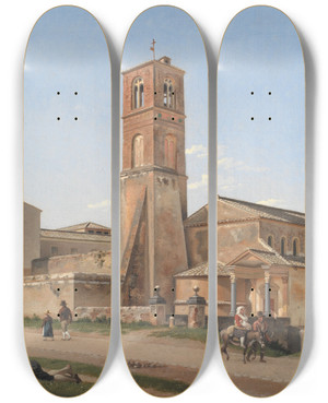 Triptych art skateboard deck of Christoffer Wilhelm Eckersberg Santagnese Fuori Le Mura Rome by Christoffer Wilhelm Eckersberg (1783-1853)