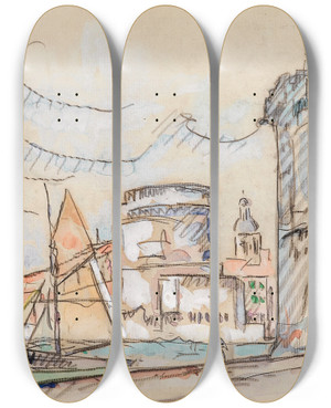Triptych art skateboard deck of Paul Signac Le Port De La Rochelle by Paul Signac (1863-1935) Triptych art skateboard deck of Paul Signac Le Port De La Rochelle by Paul Signac (1863-1935)