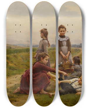 Triptych art skateboard deck of Csar Pattein The Young Artists by Cesar Pattein (1850-1931)