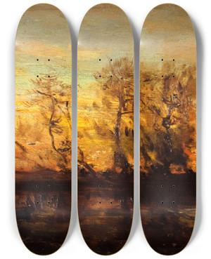 Triptych art skateboard deck of Flix Ziem Coucher De Soleil_1 by Felix Ziem (1821-1911)