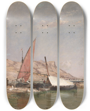 Triptych art skateboard deck of Edward William Cooke Toulon by Edward William Cooke (1811-1880)