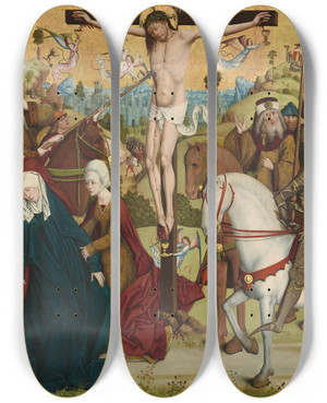 Triptych art skateboard deck of Master Of The Death Of Saint Nicholas Of Mnster Calvary by Master of the Death of Saint Nicholas of Mnster (15-)