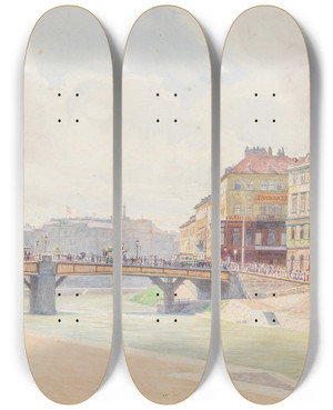 Triptych art skateboard deck of Carl Mller Ferdinandsbrcke Wien by Carl Muller (1818-1893)