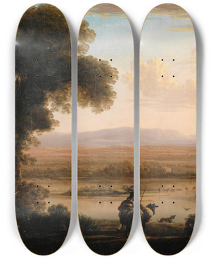 Triptych art skateboard deck of Herman Van Swanevelt Southern River Landscape by Herman Van Swanevelt (1600-1655)