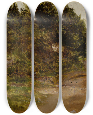 Triptych art skateboard deck of Eero Jrnefelt Path In The Forest by Eero Jarnefelt (1863-1937)