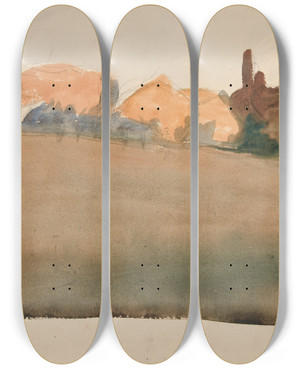 Triptych art skateboard deck of Edwin Austin Abbey Landscape With Houses Indistance by Edwin Austin Abbey (1852-1911)