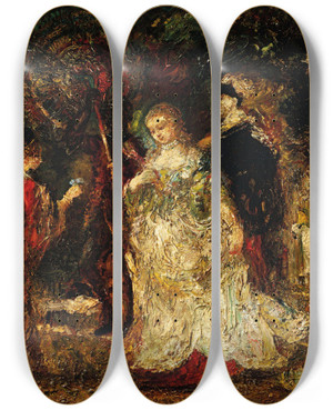 Triptych art skateboard deck of Adolphe Monticelli Elegant Women In A Park by Adolphe Monticelli (1824-1886)