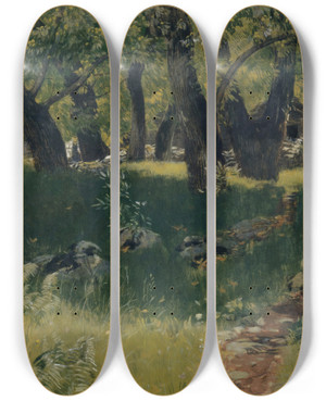 Triptych art skateboard deck of Hans Sandreuter Chestnut Forest Near Bignasco by Hans Sandreuter (1850-1901) Triptych art skateboard deck of Hans Sandreuter Chestnut Forest Near Bignasco by Hans Sandreuter (1850-1901)