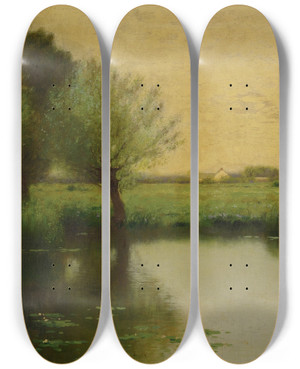Triptych art skateboard deck of Bruce Crane Summer Day by Bruce Crane (1857-1937)