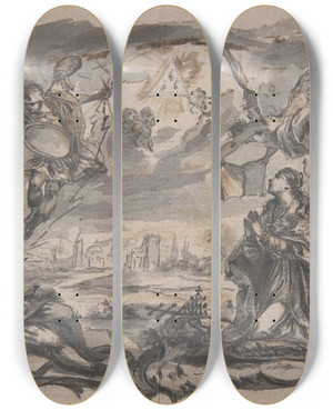 Triptych art skateboard deck of Franz Sigrist The Elder Design For Book Illustration_2 by Franz Sigrist the elder (1727-1803)