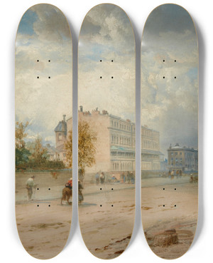 Triptych art skateboard deck of James Webb A View Of Worthing Sussex by James Webb (1825-1895)