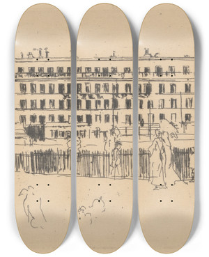 Triptych art skateboard deck of Walter Richard Sickert Old Hotel Royal Dieppe by Walter Richard Sickert (1860-1942)