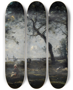 Triptych art skateboard deck of Jeanbaptistecamille Corot Honfleur by Jean-Baptiste-Camille Corot (1796-1875)
