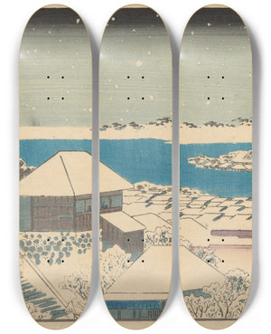 Triptych art skateboard deck of And Hiroshige Temple Steps In Snow by Ando Hiroshige (1797-1858)