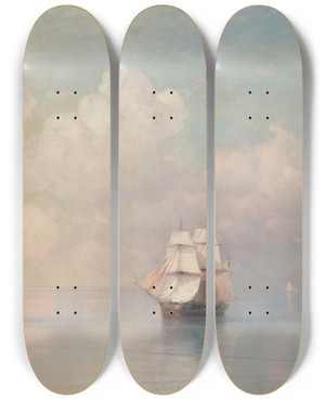 Triptych art skateboard deck of Ivan Konstantinovich Aivazovsky Calm Seas by Ivan Konstantinovich Aivazovsky (1817-1900)