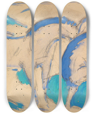 Triptych art skateboard deck of Franz Marc Zwei Pferde Blaugrn by Franz Marc (1880-1916)