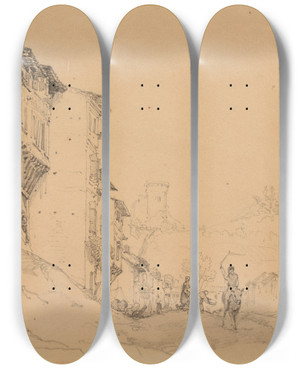 Triptych art skateboard deck of Jacquesraymond Brascassat Villemur by Jacques Raymond Brascassat (1804-1867)