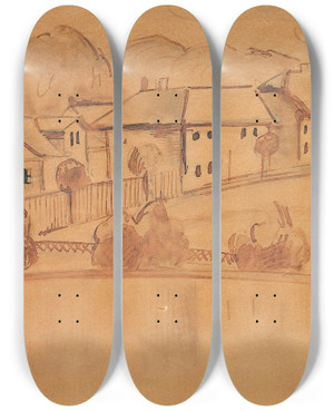 Triptych art skateboard deck of Anita Re Huser Am Weiher by Anita Ree (1885-1933)
