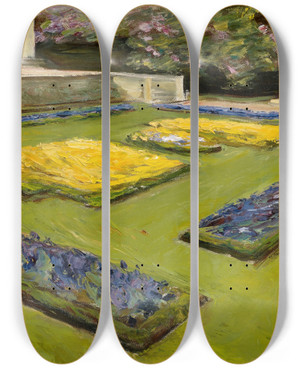 Triptych art skateboard deck of Max Liebermann Terrace In The Garden Near The Wannsee Towards Northwest by Max Liebermann (1847-1935)