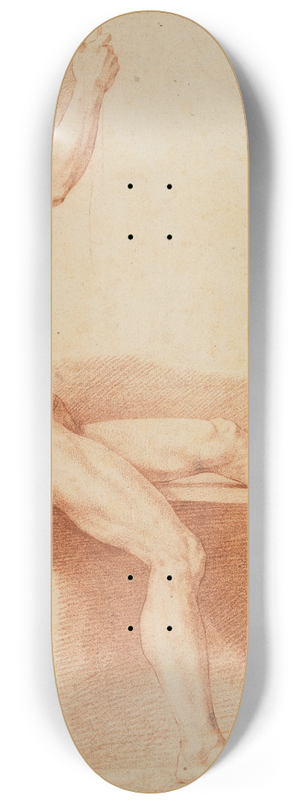 Edm Bouchardon - Sitzender mnnlicher Akt nach rechts mit hochgelegtem linkem Bein und erhobenem rechtem Arm 8.25 inch art skate deck