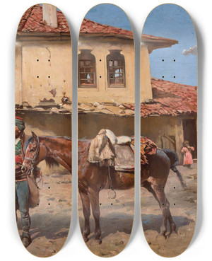 Triptych art skateboard deck of Tadeusz Ajdukiewicz Eastern Marketplace by Tadeusz Ajdukiewicz (1852-1916)