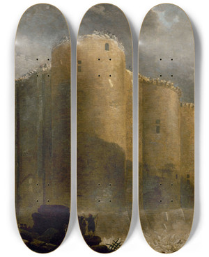 Triptych art skateboard deck of Hubert Robert La Bastille Dans Les Premiers Jours De Sa Dmolition by Hubert Robert (1733-1808)