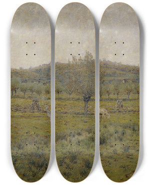 Triptych art skateboard deck of Ludwig Sigmundt Weide by Ludwig Sigmundt (1860-1936)