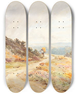 Triptych art skateboard deck of Joseph Rubens Powell Autumn by Joseph Rubens Powell (1835-1871)
