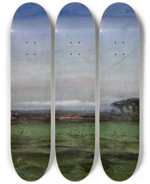 Triptych art skateboard deck of George Inness Across The Campagna by George Inness (1825-1894)