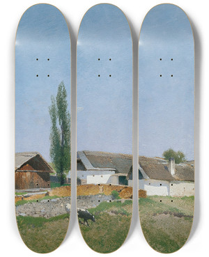 Triptych art skateboard deck of Ferdinand Brunner Aus Der Zwettler Gegend by Ferdinand Brunner (1870-1945)