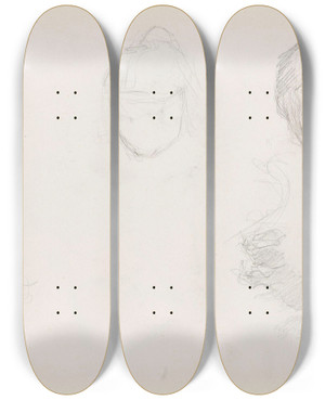 Triptych art skateboard deck of Signe Scheel Riss Av To Hoder Og Ett Mannsportrett by Signe Scheel (1860-1942)