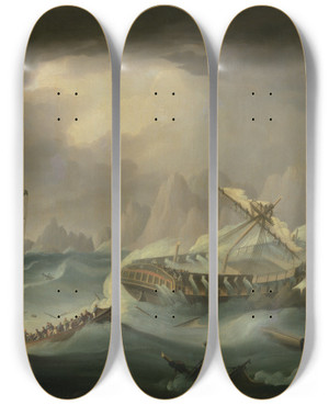 Triptych art skateboard deck of Thomas Buttersworth Shipwreck Off A Rocky Coast by Thomas Buttersworth (1768-1842) Triptych art skateboard deck of Thomas Buttersworth Shipwreck Off A Rocky Coast by Thomas Buttersworth (1768-1842)