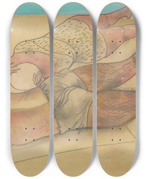 Triptych art skateboard deck of Boris Grigoriev On The Beach by Boris Grigoriev (1886-1939)