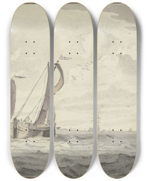 Triptych art skateboard deck of Wigerus Vitringa Segelboote Auf Leicht Bewegter See by Wigerus Vitringa (1657-1725)