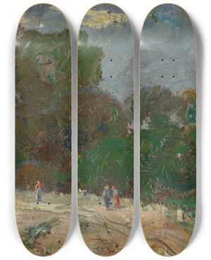 Triptych art skateboard deck of Udovt Pitthordt Forest Road by udovt Pitthordt (1860-1946)