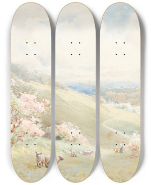 Triptych art skateboard deck of Joseph Rubens Powell Spring by Joseph Rubens Powell (1835-1871)
