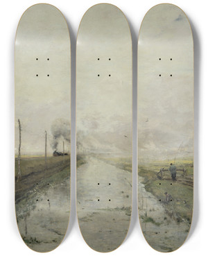 Triptych art skateboard deck of Paul Joseph Constantin Gabril Landscape With A Train by Paul Joseph Constantin Gabriel (1828-1903) Triptych art skateboard deck of Paul Joseph Constantin Gabril Landscape With A Train by Paul Joseph Constantin Gabriel (1828-1903)