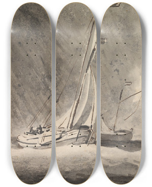 Triptych art skateboard deck of Sawrey Gilpin Boats In A Rainstorm by Sawrey Gilpin (1733-1807)