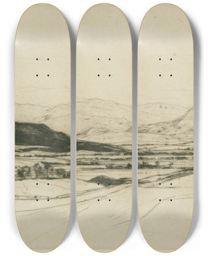 Triptych art skateboard deck of David Young Cameron Cairngorms by David Young Cameron (1865-1945)