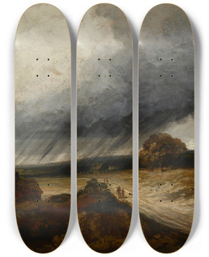 Triptych art skateboard deck of Georges Michel The Approaching Storm_2 by Georges Michel (1763-1843)