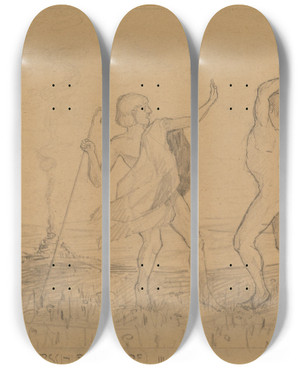 Triptych art skateboard deck of Egon Schiele Kain Erschlgt Abel by Egon Schiele (1890-1918)
