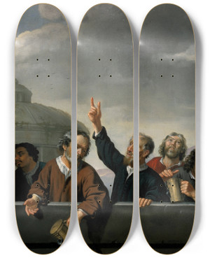Triptych art skateboard deck of Jan Van Bijlert Portraits Of The Inhabitants At St Jobsgasthuis In Utrecht by Jan Van Bijlert (1597-1671)