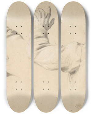 Triptych art skateboard deck of Romain Cazes Studies Of Drapery In Sleeve And Collars by Romain Cazes (1810-1881)