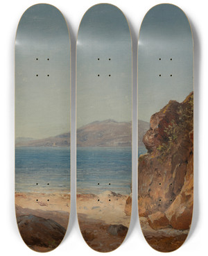 Triptych art skateboard deck of Carl Morgenstern Am Golf Von La Spezia by Carl Morgenstern (1811-1893)