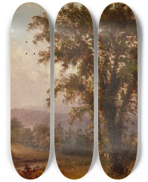 Triptych art skateboard deck of Thomas Hill Landscape by Thomas Hill (1829-1908)
